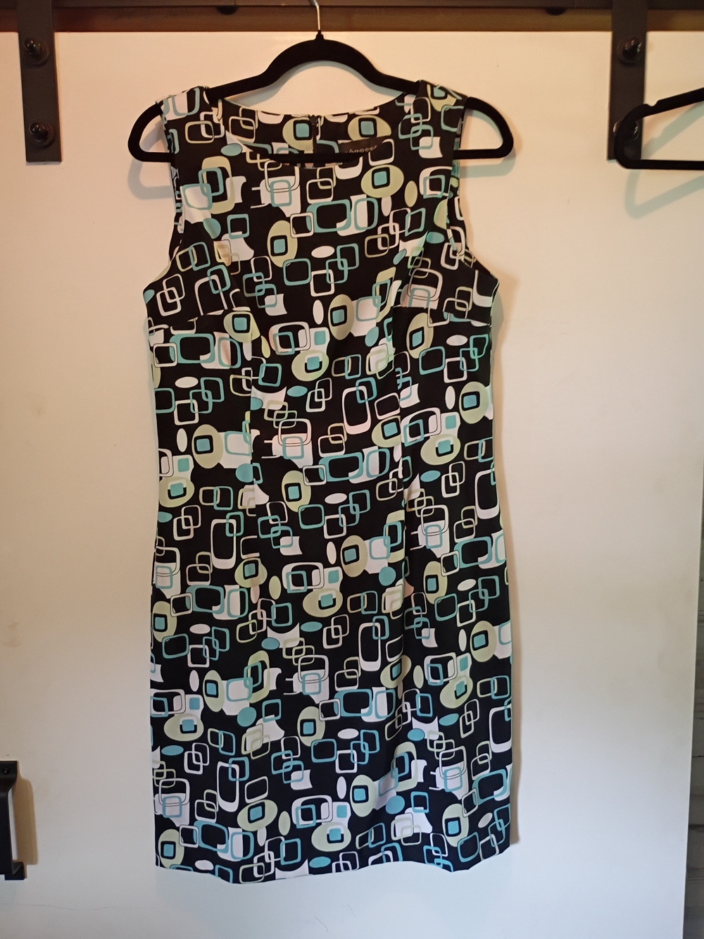 connected apparel Black Geometric A-line Dress with Aqua Accents - Picture 2 of 7